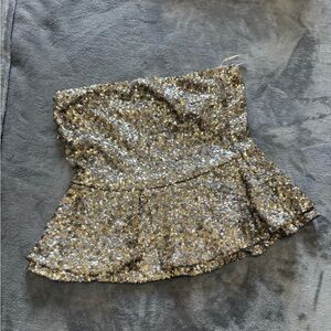 Zara Gold Sequin Sweetheart Peplum Top